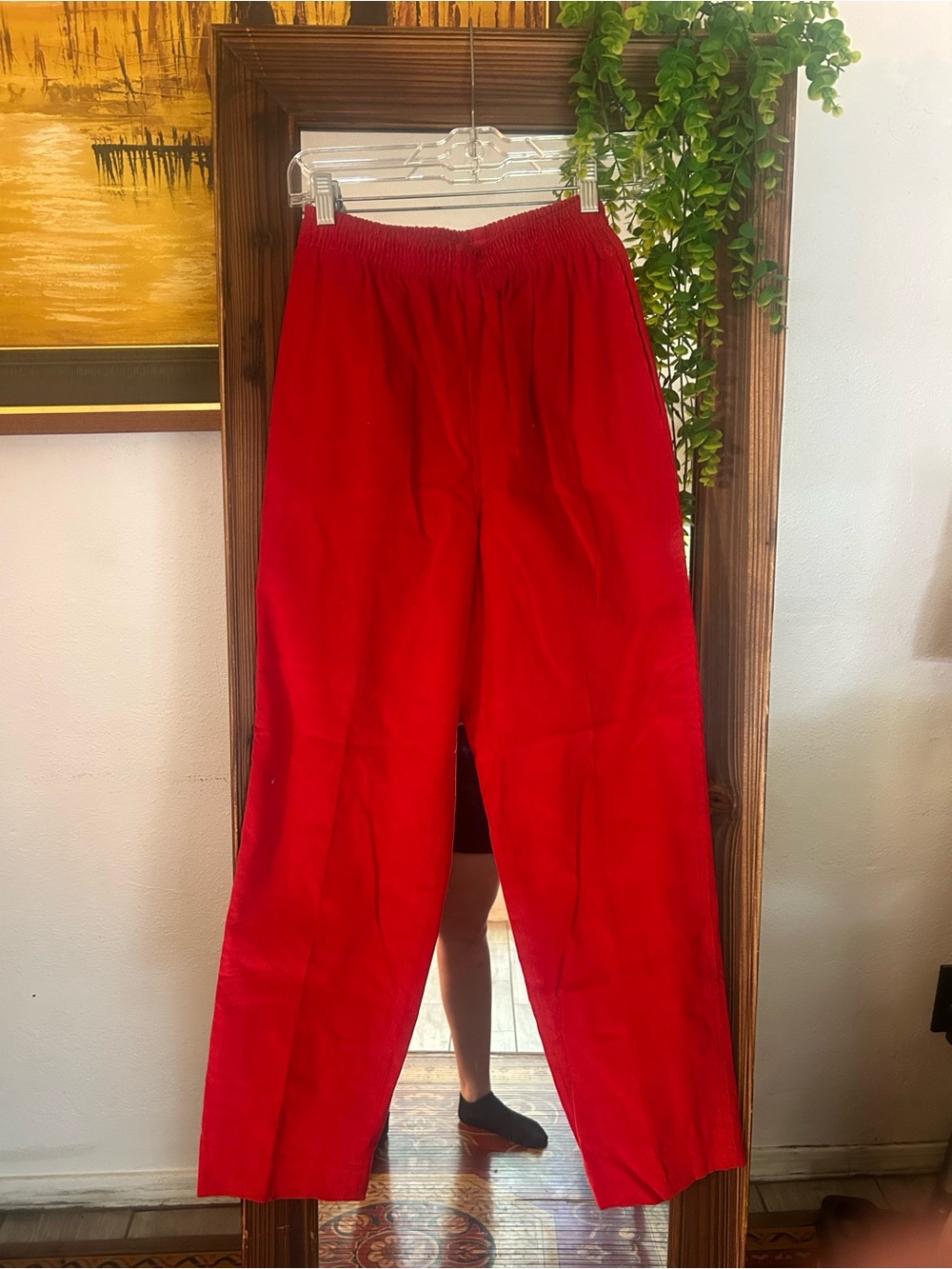 Vintage Japanese Red corduroy Elastic-Waist Pants